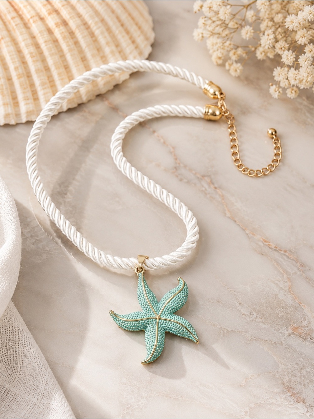 Anthropologie Turquoise Starfish Pendant on White Rope Necklace - Picture 4 of 4